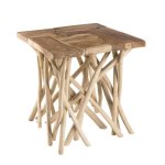 Macabane laly - table dappoint nature - plateau carr� 55x55cm teck pieds bois flott�