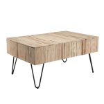 Macabane laly - table basse rectangulaire 2 tiroirs branches bois teck naturel - pieds �pingles scandi ...
