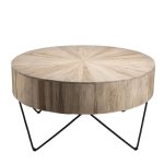Macabane laly - table basse ronde 90x90cm bois teck naturel pieds épingles scandi métal noir Macabane laly - table basse ronde 90x90cm bois teck naturel pieds épingles scandi métal noir