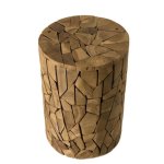 Macabane suzy - table dappoint marron ronde 30x30cm mosa�que bois teck