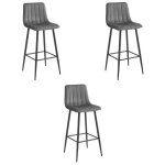 Madame meuble lot de 3 tabourets de bar pozza design ergonomique velours gris fonc