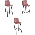 Madame meuble lot de 3 tabourets de bar pozza design ergonomique velours rose