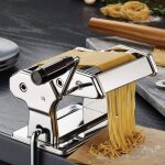 Made in italy classic manual pasta maker machine chrome steel with black hand crank. makes lasagna fettuccine ...