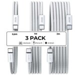 Magnet lot 3 c�ble de charge rapide 60w [cottonbraid] renforc� 05m + 1m + 2m chargeur compatible avec ...