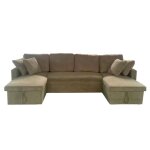 Mah� - canap� panoramique convertible avec coffres 4 places en velours c�tel� vert