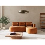 Mahina - canap� dangle droit 4 places convertible avec coffre en tissu textur� - terracotta