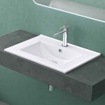 Mai & mai lavabo encastr� en c�ramique blanc lave mains rectangulaire avec per�age de robinet et trop ...