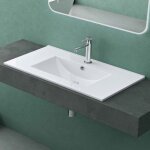 Mai & mai lavabo encastré en céramique blanc lave mains rectangulaire avec perçage de robinet et trop ... Mai & mai lavabo encastré en céramique blanc lave mains rectangulaire avec perçage de robinet et trop ...