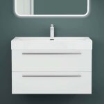 Mai & mai meuble sous vasque meuble de salle de bain blanc mat 90cm quadratto meuble suspendu avec vasque ...