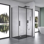 Mai & mai paroi de douche cabine de douche 70x100 noir avec porte de douche coulissante verre tremp ...