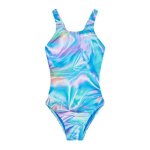 Maillot de bain 1 pice rose / bleu fille nike fastback