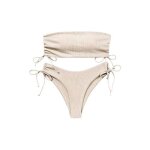 Maillot de bain 2 pi�ces beige taille m - bikini bandeau push up taille haute texture c�tel�e - ensemble ...