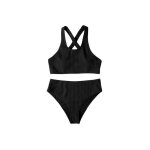 Maillot de bain 2 pi�ces femme noir taille haute - bikini �l�gant confortable et ajustable pour plage ...