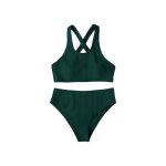 Maillot de bain 2 pi�ces femme taille haute vert - bikini �l�gant confortable polyester �lasthanne - ...