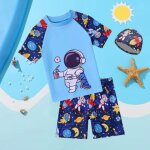 Maillot de bain 3 pièces enfant garçon imprime ensemble t - shirt et short et bonnet de bain pour vacances ... Maillot de bain 3 pièces enfant garçon imprime ensemble t - shirt et short et bonnet de bain pour vacances ...