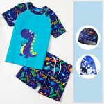 Maillot de bain enfant 4 pices imprime ensemble de natation t - shirt short bonnet de bain et sac pour ...