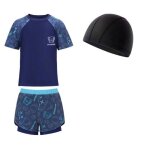 Maillot de bain enfant garçon 3 pièces ensemble t - short et short avec doublure de compression et bonnet ... Maillot de bain enfant garçon 3 pièces ensemble t - short et short avec doublure de compression et bonnet ...