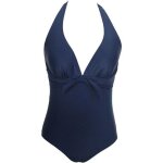 Maillot de bain une pi�ce femme style r�tro rockabilly d�collet� halter et d�coupe ventre bleu marine ...