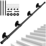 Main courante 3m en fer noir pour escalier - rampe murale industrielle 150kg