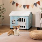 Maison pour animaux en pp costway porte verrouillable 3 fentres toit inclin abri pour chien pour intrieur ...