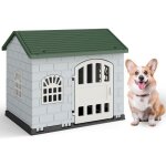 Maison pour animaux en pp costway porte verrouillable 3 fen�tres toit inclin� abri pour chien pour int�rieur ...