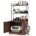 Maison de bac � liti�re pour chat costway �tag�res � 3 niveaux 4 crochets armoire dissimul�e � 2 portes ...