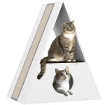 Maison pour chat 2 niveaux - pawhut - lit pour chats dintrieur - 2 tapis et 4 griffoirs en sisal - 61 ...