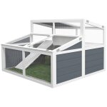 Maison enclos cage - pawhut - pour petit animal tortue avec 2 espaces toit en polycarbonate - 3 portes ...