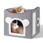 Maison niche pour chat pliable panier cabane lit pour chat avec 2 coussins moelleux lavables boule suspendue ...