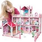 Maison de poupe - 3 tages 9 chambres jeu de construction rose accessoires et meubles pour maison de ...