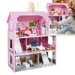 Maison de poupées en bois - xmtech - villa enfant à 3 etages - rose - 11 pièces - 60 x 24 x 70 cm Maison de poupées en bois - xmtech - villa enfant à 3 etages - rose - 11 pièces - 60 x 24 x 70 cm