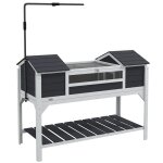 Maison tortue terrestre ext�rieure - pawhut - 2 niches - support de lampe r�glable - toit ouvrable - ...