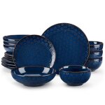 Malacasa lydia 16 pices service de table en porcelaine terre cuite maille assiettes et bols - bleu ...