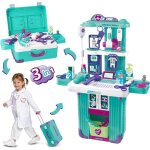Malette docteur enfant 3 en 1 avec chariot costume st�thoscope thermom�tre - jouet d?imitation docteur ...