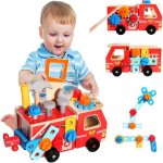 Malette outils enfant en bois camion de pompier montessori avec jouet bois caisse a outil - jeux de constructi ...