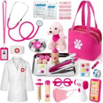 Mallette de m�decin en bois pour enfants - jouet v�t�rinaire - mallette de docteur avec blouse de m�decin ...