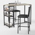 Mange debout - bealife - 1 table haute gris - 2 tabourets avec dossier - m�tal et pu en cuir - 3 �tag�res ...