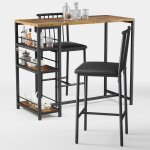 Mange debout - bealife - 1 table haute marron - 2 tabourets avec dossier - m�tal et pu en cuir - 3 �tag�res ...