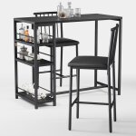 Mange debout - bealife - 1 table haute noir - 2 tabourets avec dossier - m�tal et pu en cuir - 3 �tag�res ...