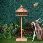 Mangeoire - trmie nichoir en bois naturel 52x130cm avec mangeoire - maison  oiseaux et support intgr ...