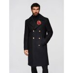 Manteau avec ajout de laine et applications d�coratives - ombre - pour homme - noir
