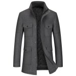 Manteau business homme en laine grande taille couleur unie col montant - gris