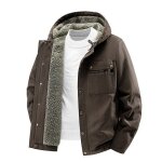 Manteau cargo a capuche multi - poches homme paissis avec de la polaire - marron