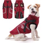Manteau chien hiver imperm�able - vetobiol - rouge - r�fl�chissant - col roul� - anneau en d - trou pour ...