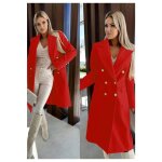 Manteau crois� a boutons dor�s femme rouge