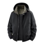 Manteau homme capuche amovible automne hiver chaude - noir Manteau homme capuche amovible automne hiver chaude - noir