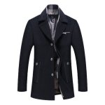 Manteau homme en laine chaud court epais slim fit business hiver trench - coat xh721 noir