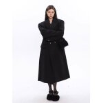 Manteau long en laine avec boucle en métal style hepburn vitata - noir Manteau long en laine avec boucle en métal style hepburn vitata - noir