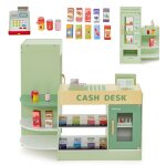 Marchande enfants costway 13 accessoires, distributeur automatique, picerie enfants 3 - 8 ans en bois ...