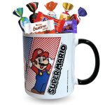 Super mario mug 4 personnages garni de 15 chocolats kinder daim milka & c�l�brations licence officielle ...